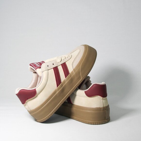 Essen Beige and Burgundy, Platform Germany Army Sneakers, Stylish & Comfortable - Picture 2 of 6
